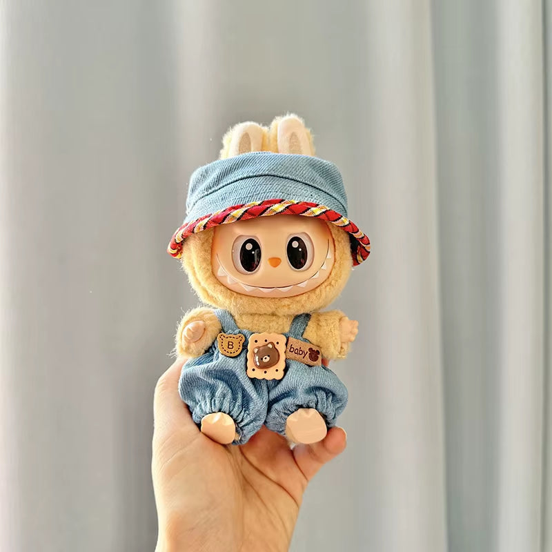 Adorable 17Cm Mini Plush Doll Outfit - Kpop Exo Labubu Bear Jumpsuit Accessories for Kids DIY Gift