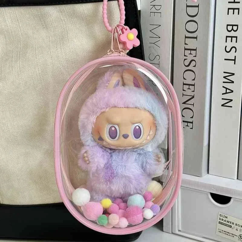 New Labubu Pendant Display Box Transparent 360 Rotating Dustproof Labubu Plush Doll Figure Blind Box Storage Display Stand