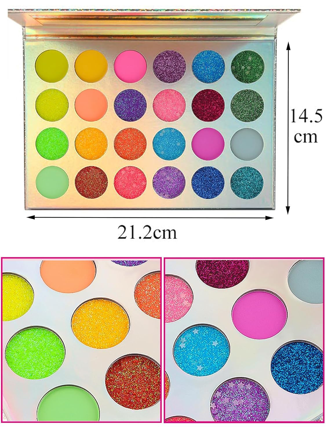 Neon Eyeshadow Glow Palette UV Glow Blacklight Matte and Glitter, 24 Colors Highly Pigmented Eyeshadow Kit with 4 Brushes for Face Body Makeup