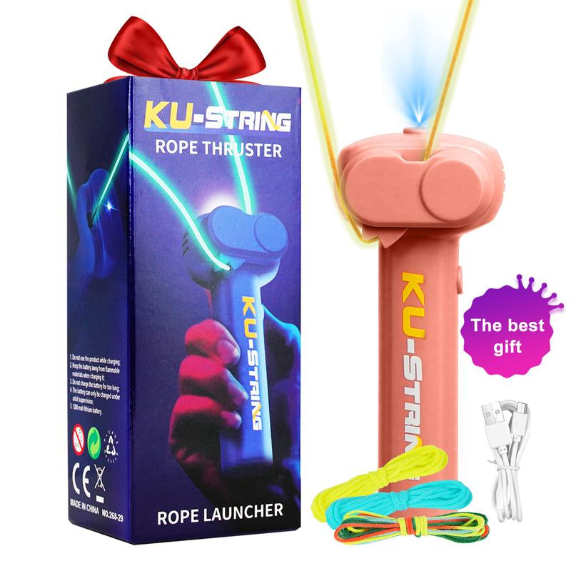 Glow-In-The-Dark String Shooter Toy W/ Dual Built-In UV Blacklights-Safe Fun for Adults & Kids - Rope Launcher Gift