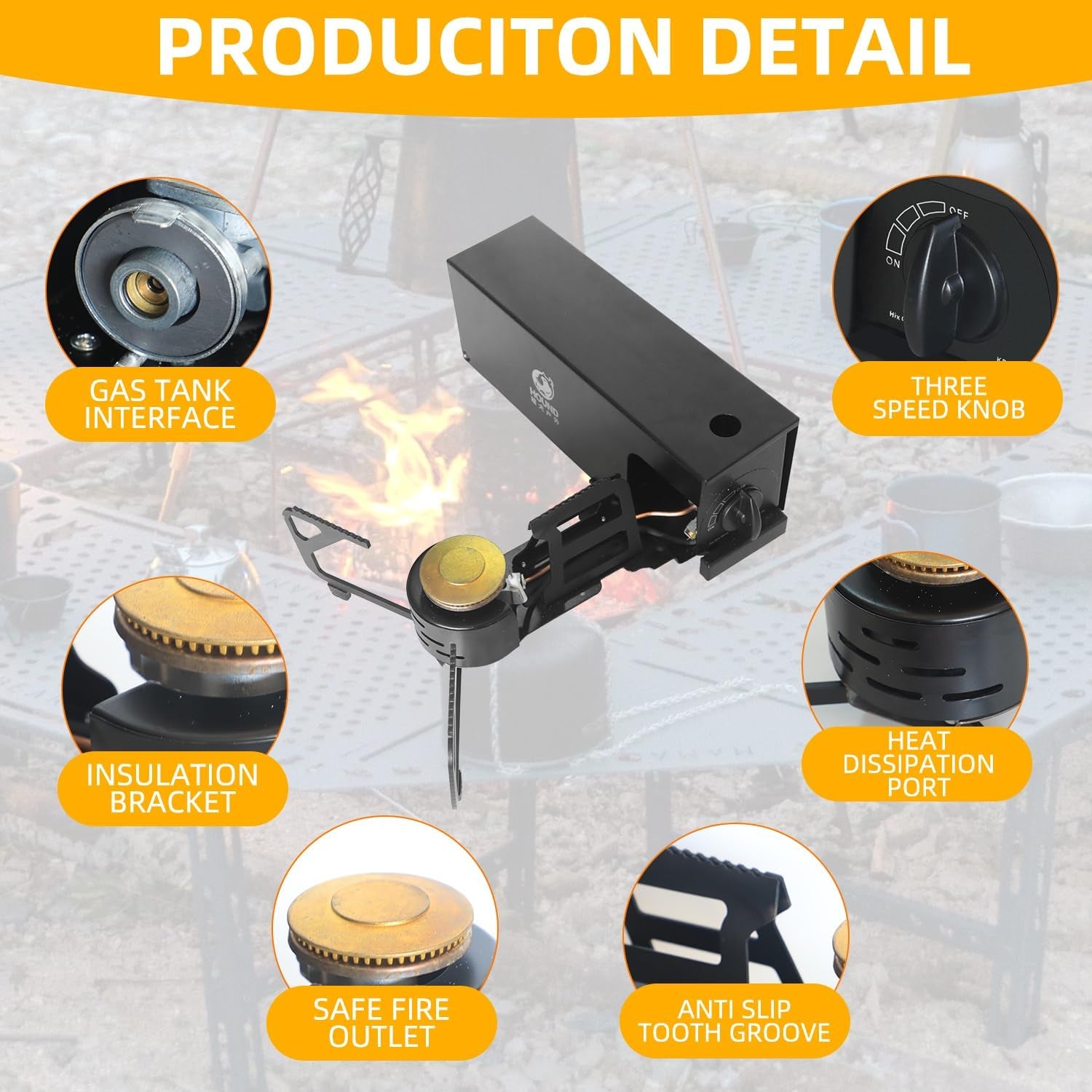 Camping Stove Foldable Portable Grill Stove Include Camp Stove Windscreen Compact Butane Stove for Camping and Outdoor Cooking