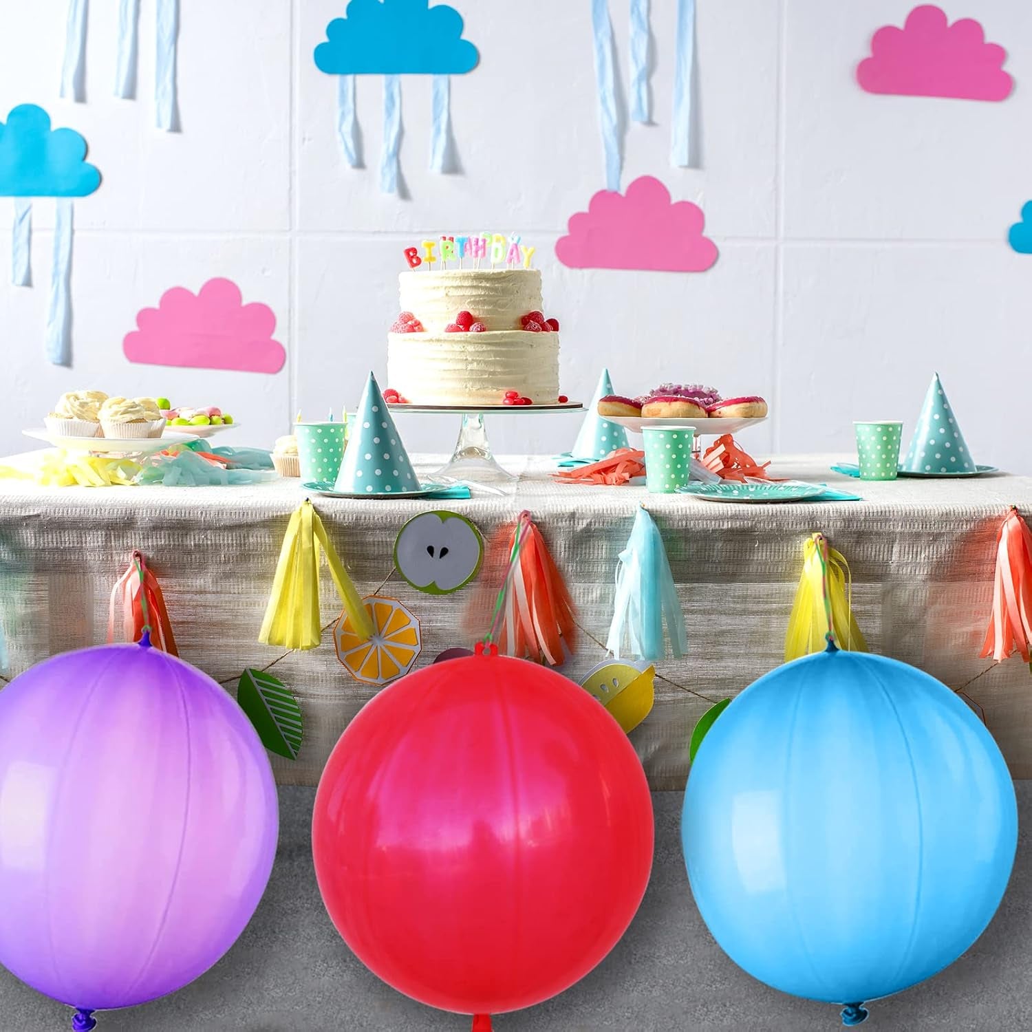 30Pcs Punch Balloons, Thickened Neon Punching Balloon Heavy Duty Party Favors for Kids with Rubber Band Handle, Bouncy Balls for Birthday Weddings Goodie Bag Supply