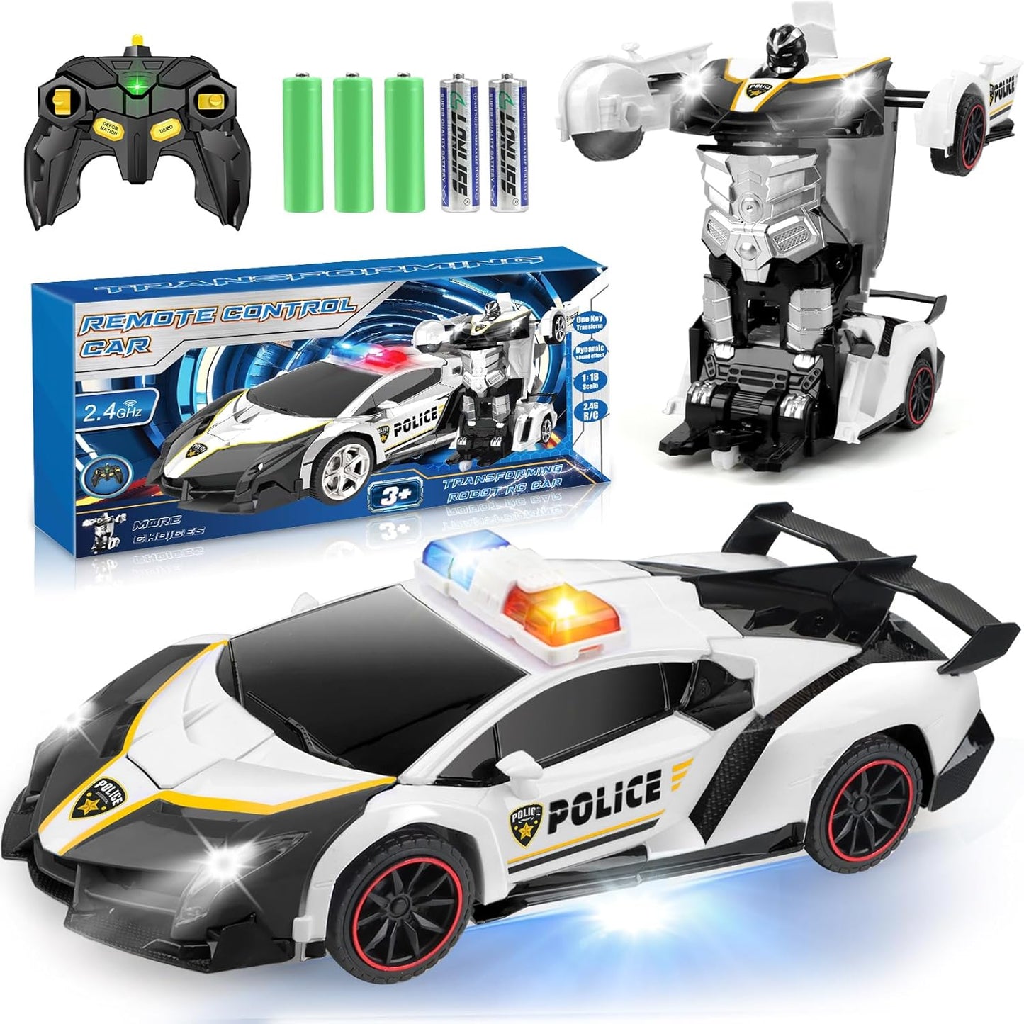 Remote Control Car Toy for Kids 4 5 6 7 8, Transform Police RC Cars Toy, Robot Car, Birthday Gift for Kids Toys Age 4 5 6 Years Old Boys and Girls