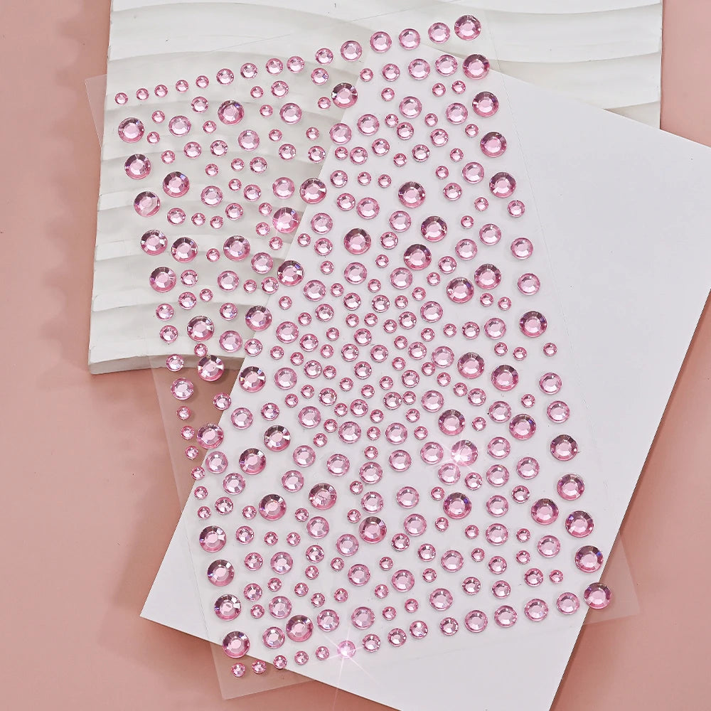 1Sheet 900Pcs Rainbow Face Glittle Gem Stickers Stick-On Facial Tattoo Eye Rhinestone Jewels 3/4/5Mm Mix Wedding Party Make Up