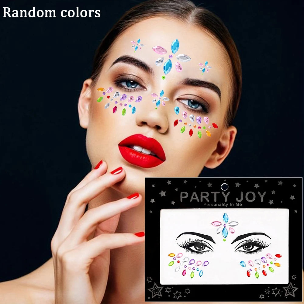 1Pc 5D Face Diamond Water Drops Rhinestone Gem Sticker Crystal Tear Eyeshadow Sticker Nail Body Makeup Stars Sticker DIY Decor