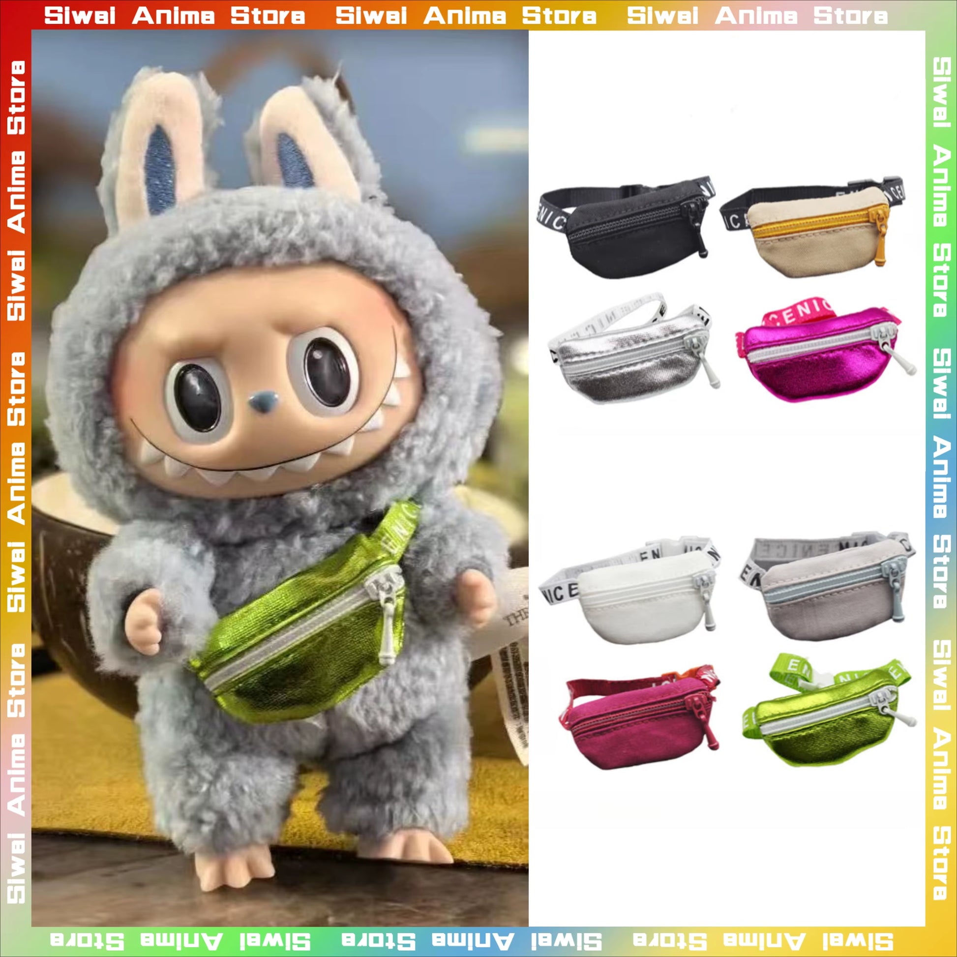 17Cm V1 V2 Labubu Crossbody Bag Cute 1/6 1/8 1/12 BJD Dolls DIY Waist Bags Cute 15Cm Idol Plush Doll Accessories Belt Bag Gift