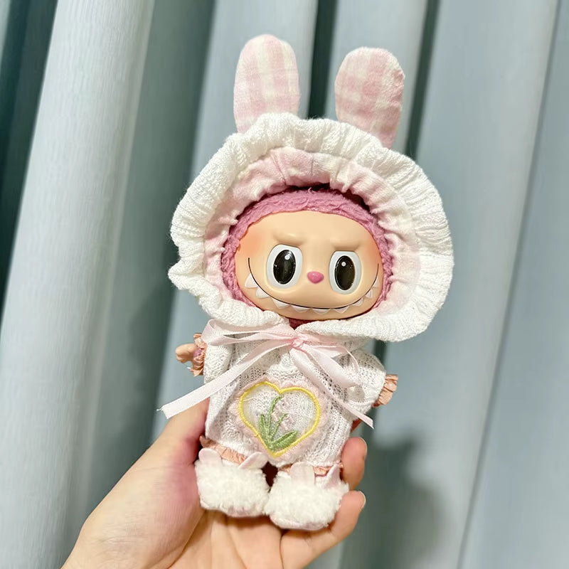 15Cm/17Cm Labubu I II Dolls Clothes Cute Eye Mask Pajamas Three Piece Set Accessories Clothing Plush Doll'S Clothes