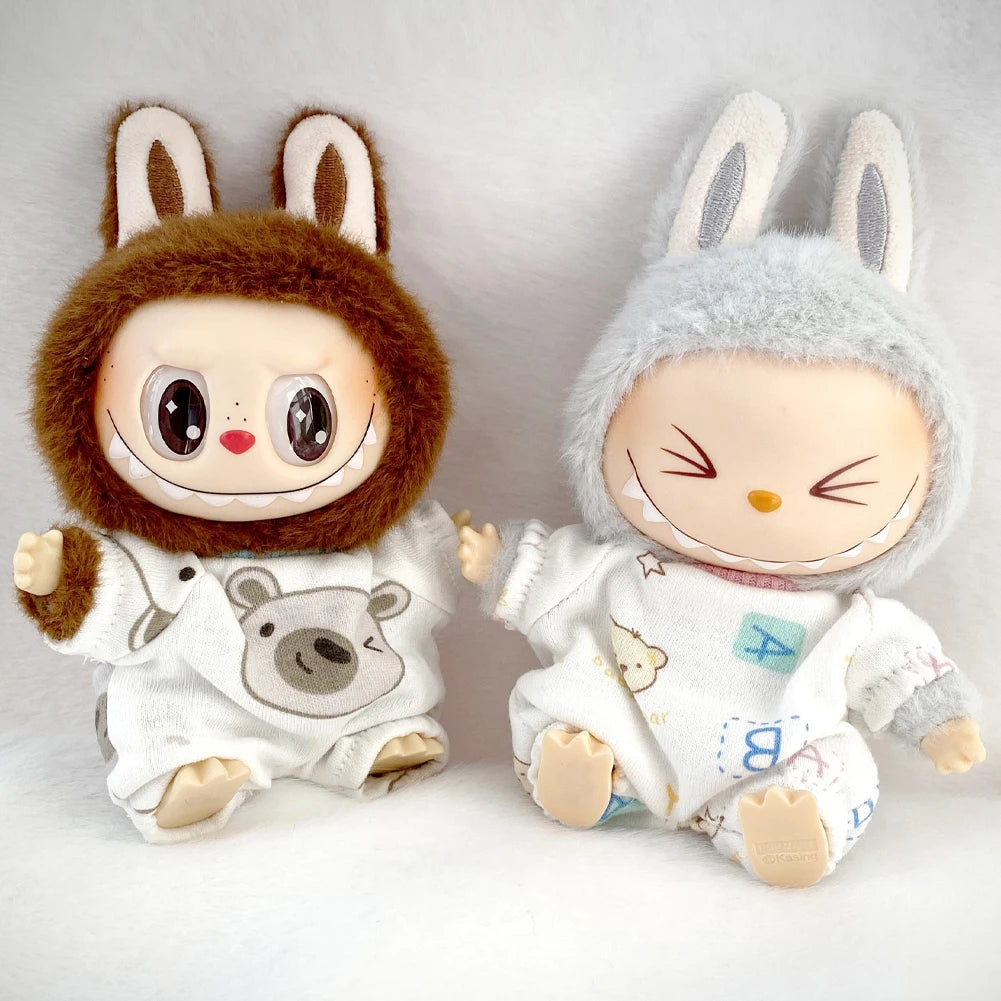 Labubu Silk Spotted Pajamas - Luxe Sleepwear Outfit for 17Cm Labubu Doll with Soft Polka Dot Design