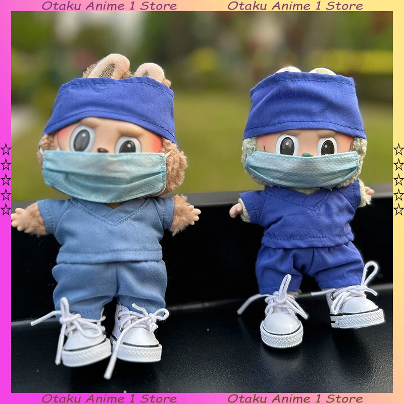Hot Labubu Doctor Uniform Set Green Blue Surgeon Uniform 6-Piece Outfit Mini Plush Doll Clothing Fashion Doll Accessories