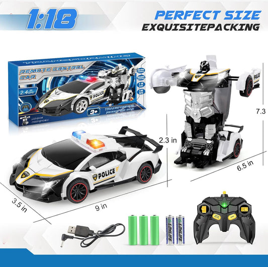 Remote Control Car Toy for Kids 4 5 6 7 8, Transform Police RC Cars Toy, Robot Car, Birthday Gift for Kids Toys Age 4 5 6 Years Old Boys and Girls