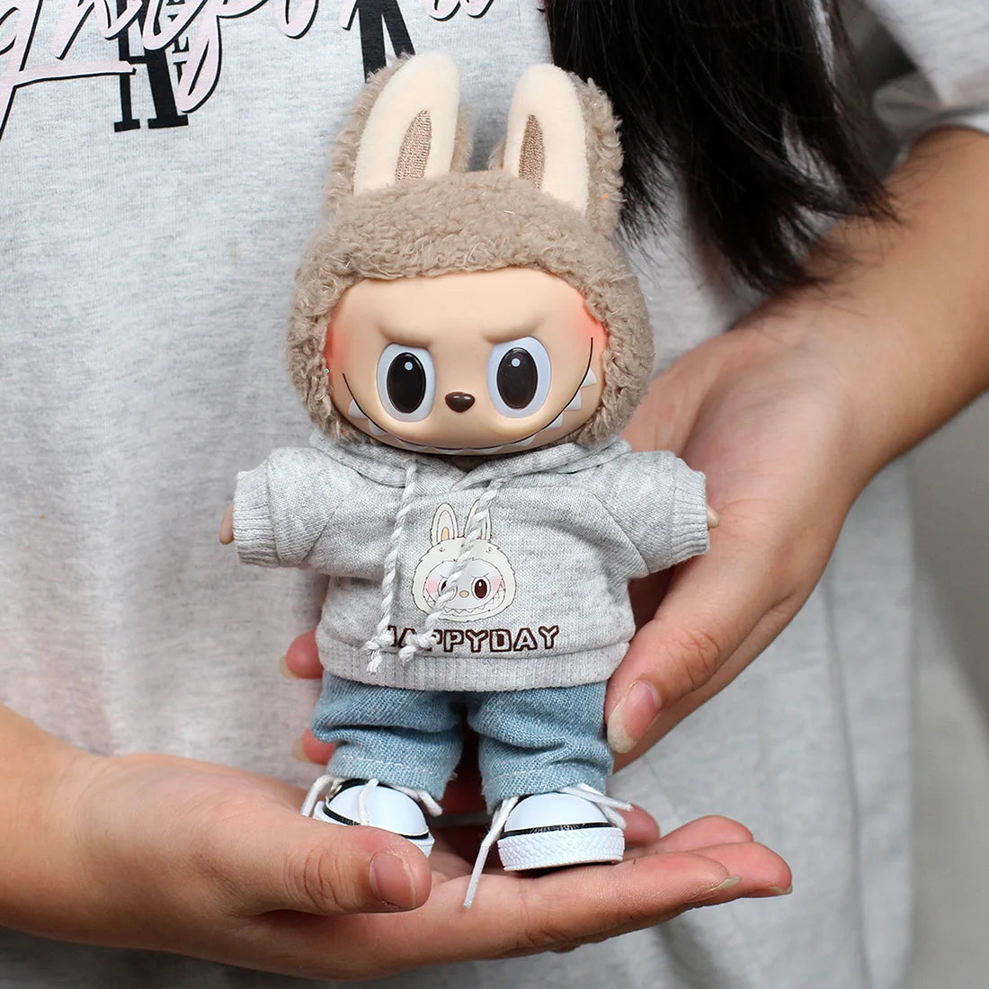 17Cm Labubu Clothes Sweatshirt Heart-Beating Macaron Labubu Doll Clothes