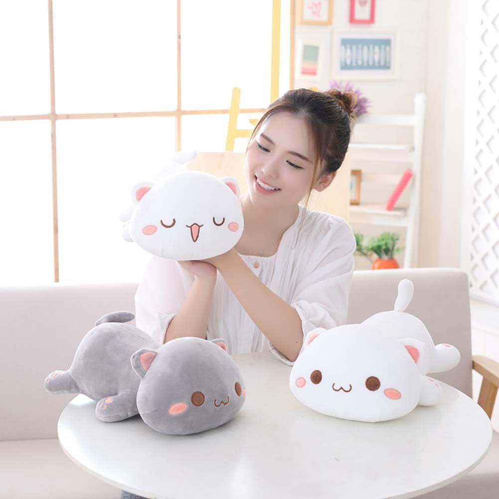 Cat Stuffed Animals, Soft Cat Plush Pillow Kawaii Kitten Stuffed Animal Toy Gifts for Kids (Grey round Eyes, 13.7")